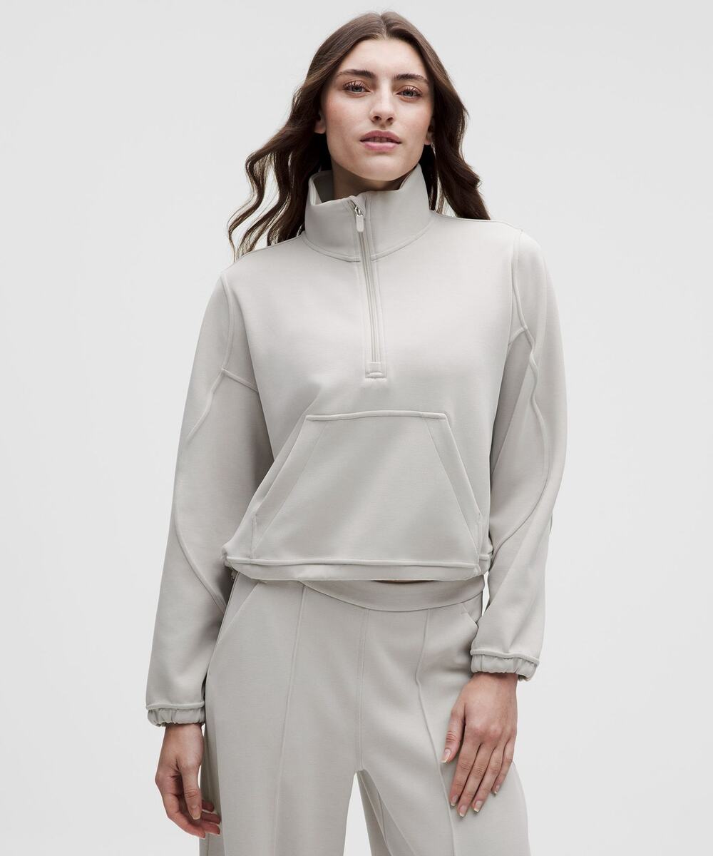 Lululemon Brushed Softstreme Half Zip Sweater Women's Size 12 Cream Long Sleeves